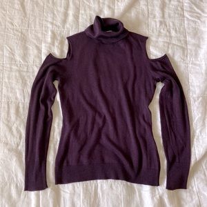 T Tahari Cut Out Shoulder Turtleneck Sweater Purple